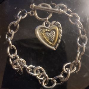 Two tone gold and silver toggle heart bracelet in